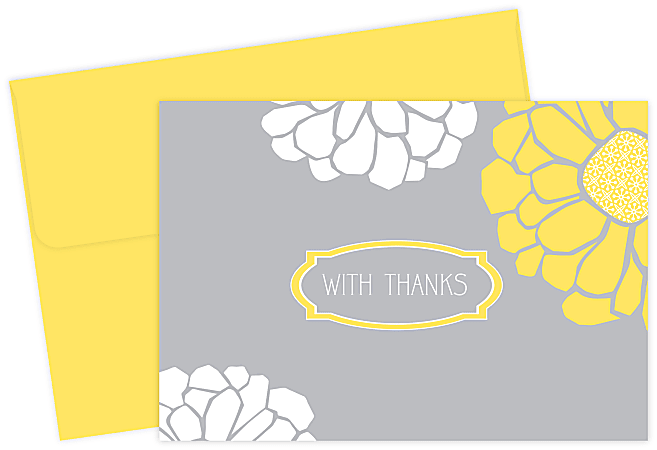 Great Papers! Thank You Note Cards, 4.875" x 3.375", Sunny Flowers, Gray/Yellow, Pack Of 24