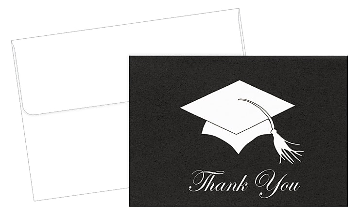 Great Papers!® Thank You Cards For Graduation, Grad Hat, 4 7/8" x 3 3/8", Black/White, Pack Of 24