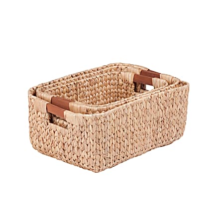 Honey-Can-Do Water Hyacinth Basket Set, Rectangle, Assorted Sizes (S, M, L), Natural/Brown, Pack Of 3