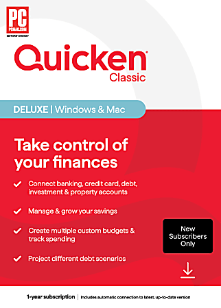 Quicken Classic Deluxe, 1-Year Subscription, Windows&reg;/Mac/iOS/Android Compatible, ESD