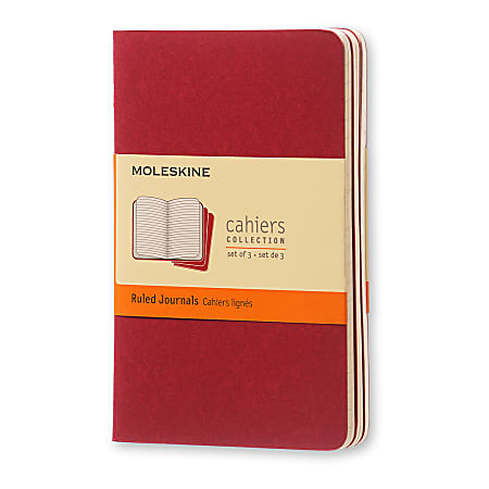 Moleskine Cahier Journals, 3-1/2" x 5-1/2", Ruled, 64 Pages, Cranberry Red, Set Of 3 Journals