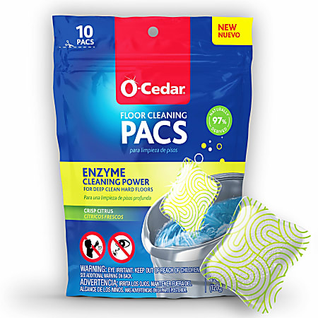 O-Cedar PACS Hard Floor Cleaner - Concentrate - Crisp Citrus Scent - 10 / Pack - Streak-free, Chemical-free, Ammonia-free, Bleach-free, Paraben-free, Resealable - Multi