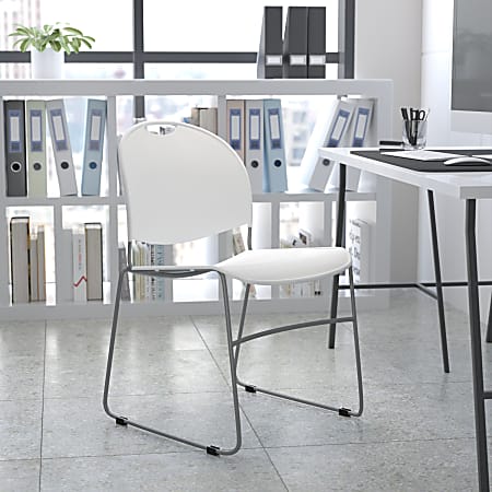 Flash Furniture HERCULES Plastic Ultra-Compact Stack Chair, White/Silver