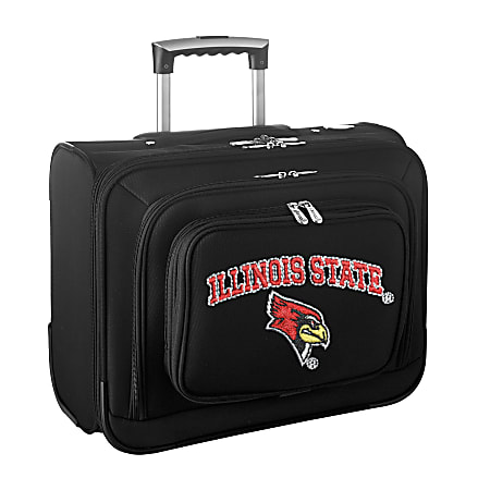 Denco Sports Luggage Rolling Overnighter With 14" Laptop Pocket, Illinois Redbirds, 14"H x 17"W x 8 1/2"D, Black