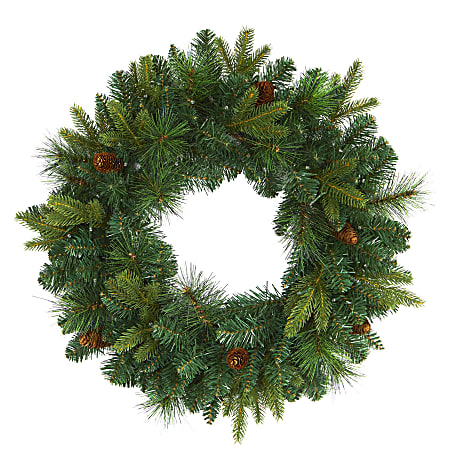 Nearly Natural 24 H Mixed Pine Artificial Christmas Wreath With 35 LED ...