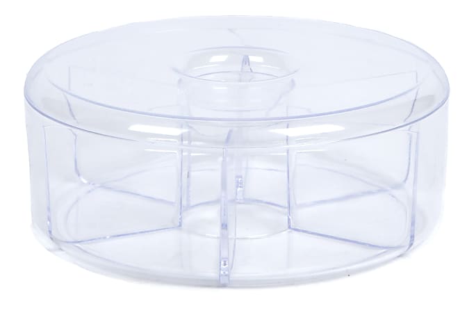 Mind Reader 6-Compartment Acrylic Round Tea Bag Holder With Lid, 3-1/4" x 8", Clear