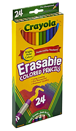 CrayolaÂ® Erasable Colored Pencils, Assorted Colors, Pack Of 24 Colored  Pencils