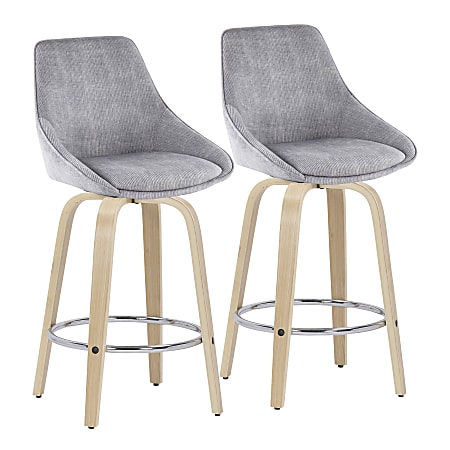 LumiSource Diana Contemporary Counter Stools, Corduroy, Gray/Natural/Chrome, Set Of 2 Stools