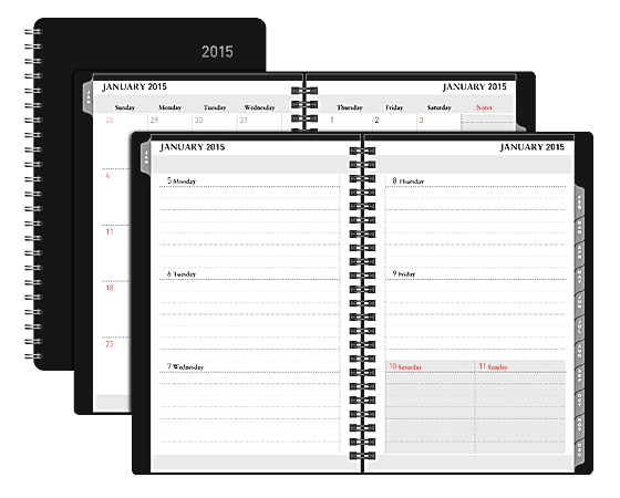 FORAY™ Weekly/Monthly Planner With Simulated Leather Cover, 5" x 8", 30% Recycled, Black, January–December 2015