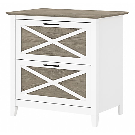 Bush Furniture Key West 30"W x 19-7/8"D Lateral 2-Drawer File Cabinet, Shiplap Gray/Pure White, Standard Delivery