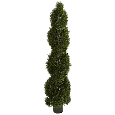 Nearly Natural 6'H Double-Pond Cypress Spiral Topiary With Pot, Green