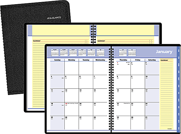 QuickNotes® 30% Recycled Monthly Self-Management System, 6 7/8" x 8 3/4", Black, January-December 2016