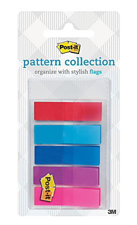 Post-it® Designer Plaid Collection Flags, 1/2" x 1", Assorted Colors, 12 Tabs Per Color, Pack Of 3 Pads