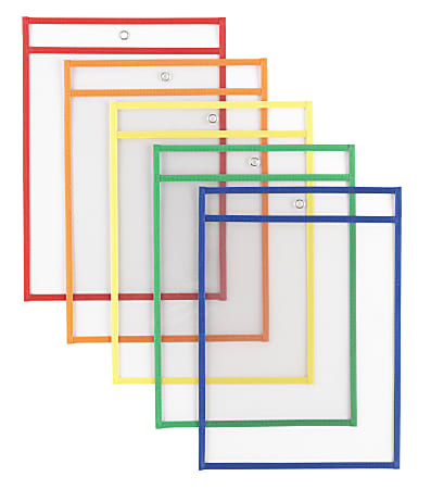 Office Depot® Brand Reusable Dry-Erase Pockets, 9" x 12", Clear/Assorted, Pack Of 5 Pockets