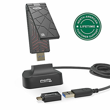 Plugable WiFi 6 USB WiFi Adapter for Desktop PC and Laptops, AX1800 USB 3.0 and USB C - Wireless Adapter with 2.4 GHz + 5GHz Dual Band Connection