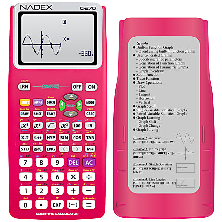 Nadex Coins C-270 Handheld Scientific Calculator With Black And White Graph Functions, NXTE-1703, Pink