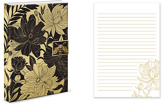 Punch Studio Hardcover Brooch Journal, 6" x 8-1/2", Ruled, 208 Pages, Black Floral