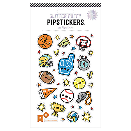 Pipsticks Puffy Stickers, 4" x 6", Good Sports Glitter