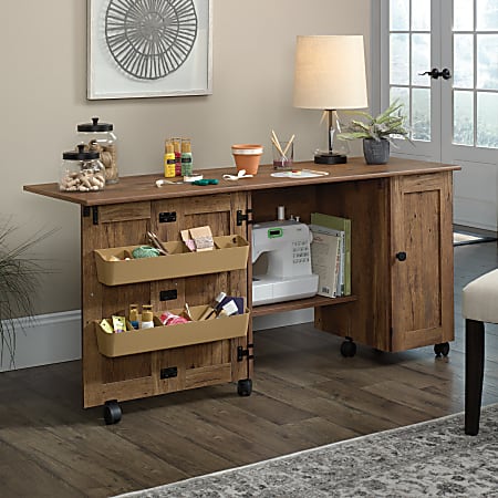 Sauder Select Sewing And Craft Table 29 H x 40 W Vintage Oak Office Depot