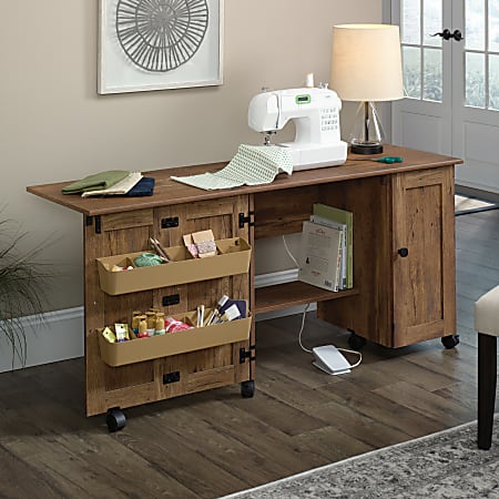 Sauder Select Sewing And Craft Table 29 H x 40 W Vintage Oak Office Depot