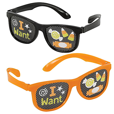 Amscan I Want Candy Halloween Printed Glasses, 2” x 5-3/4”, Black, Pack Of 10 Pairs