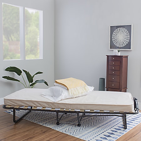Linon Luxor Folding Bed With Memory Foam 16 14 H x 31 12 W x 78 45 D Beige Office Depot
