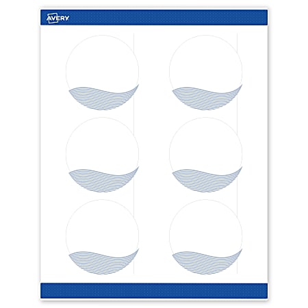 Avery® Printable Labels With Sure Feed® Technology, S00-EV1, Round, 3", Matte White With Preprinted Blue Waves Design, Pack Of 60
