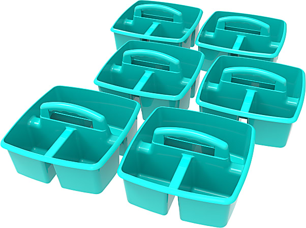 Storex Small Plastic Caddies, 5-1/4"H x 9-1/4"W x 9-1/4"D, Teal, Pack Of 6 Caddies