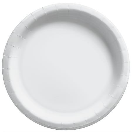 Amscan Round Paper Plates, Frosty White, 10”, 50 Plates Per Pack, Case Of 2 Packs