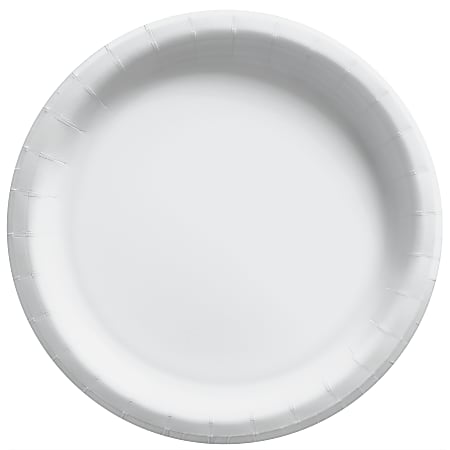 Amscan Round Paper Plates, Frosty White, 10”, 50