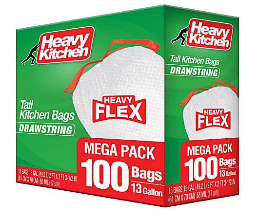 Heavy Kitchen Trash Bags, 13 Gallons, White, Total Qty 100