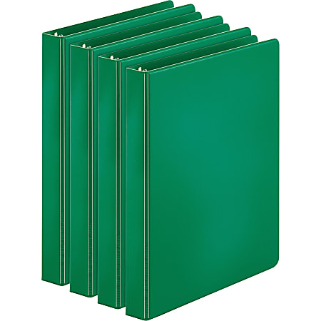 Business Source Basic Round Ring Binders, 1" Ring, 8 1/2" x 11", Green, Pack Of 4