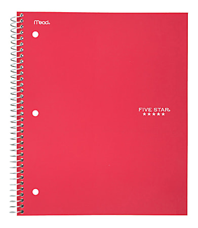 Five Star® Notebook, 1 Subject, College Ruled, 8-1/2" x 11", 100 Sheets, Red
