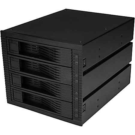 StarTech.com 4 Bay 3.5in SATA SAS Backplane - Hot Swap Mobile Rack for 3 5.25in Bays - Trayless - HDD Rack - SAS Backplane - SATA Backplane - Hot swap up to four 3.5" SATA or SAS hard drives using three 5.25" bays - 4 Bay 3.5" SATA SAS Backplane
