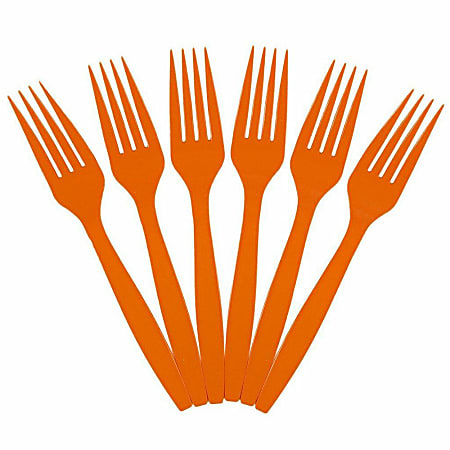 JAM PAPER Big Party Pack of Premium Plastic Forks, Orange, 100 Disposable Forks/Box 