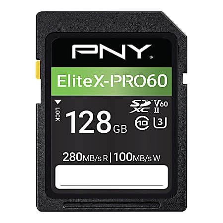 PNY EliteX-PRO60 Class 10 U3 V60 UHS-II SDXC Flash Memory Card, 128GB, P-SD128V60280EXP6-GE