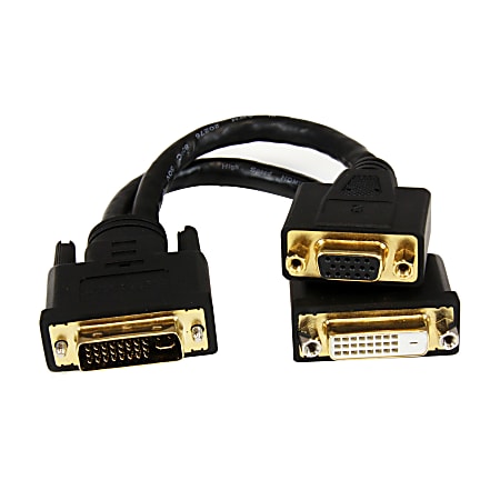 StarTech.com 8in Wyse DVI Splitter Cable - DVI-I to DVI-D and VGA - M/F - 8" DVI/VGA Video Cable for Video Device, Monitor, Projector - First End: 1 x DVI-I Male Video - Second End: 1 x DVI-D Female Digital Video, Second End: 1 x HD-15 Female VGA - Split