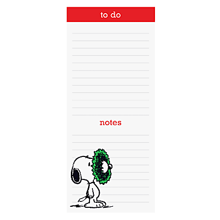 Graphique Holiday Magnetic Notepad With Pen, 4" x 9", 100 Sheets, Peanuts