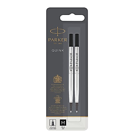 Parker® Rollerball Pen Refill, Medium Point, 0.7 mm, Black, Pack Of 2