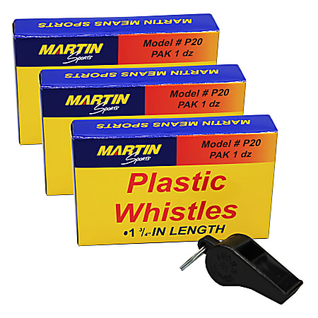Martin Sports Plastic Whistles, Black, 12 Whistles Per