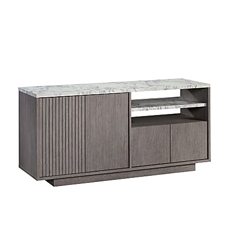 Sauder® East Rock Contemporary TV Credenza With Doors And Open Shelving, 27-1/2"H x 59"W x 18-3/8"D, Ashen Oak™/Faux White