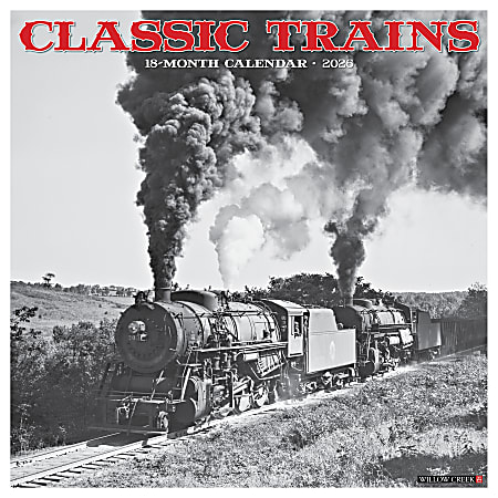 2026 Willow Creek Press Art & Design Monthly Wall Calendar, 12" x 12", Classic Trains, January To December, 55366