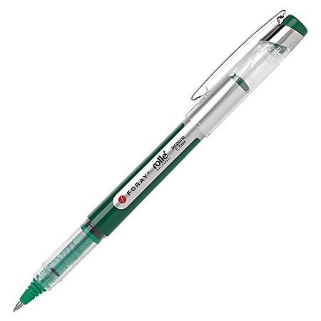 FORAY® Liquid Ink Rollerball Pen, Medium Point, 0.7 mm, Green Barrel, Green Ink