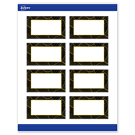 Avery® Printable Cards With Sure Feed® Technology, 2" x 3-1/2", Matte White With Black Border with Gold Pattern, Pack Of 80