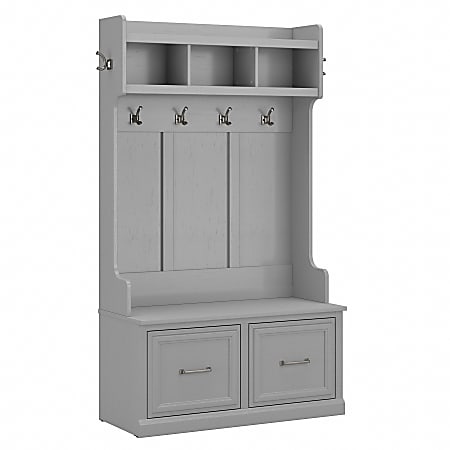 kathy ireland® Home by Bush Furniture Woodland 40"W Hall Tree And Shoe Storage Bench With Doors, Cape Cod Gray, Standard Delivery