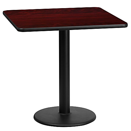 Flash Furniture Square Laminate Table Top With Round Table-Height Table Base, 31-1/8"H x 24"W x 24"D, Mahogany/Black