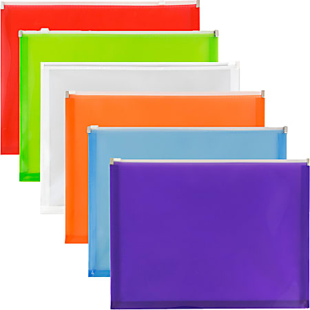 JAM Paper® Plastic Envelopes, 9-3/4" x 13", Zipper Closure, Assorted Colors, Pack Of 6 Envelopes