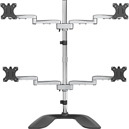 StarTech.com Quad Monitor Stand - Desktop VESA 4 Monitor Arm up to 32" Screens - Ergonomic Articulating Pole Mount - Adjustable - Silver - VESA 75x75/100x100mm desktop quad monitor stand 2x2 supports 4 displays up to 32in 17.6lb per screen