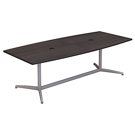 Bush Business Furniture 96"W x 42"D Boat Shaped Conference Table with Metal Base, Storm Gray, Standard Delivery