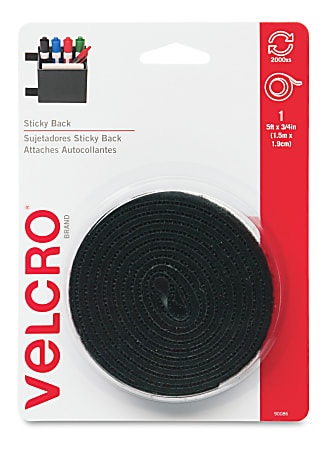 VELCRO® Brand STICKY BACK® Tape Roll, 3/4" x 5', Black